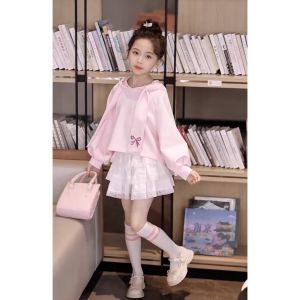 Cute Girls Hoodie And Short Skirt Set Korean Style Childrens Clothing Spring New Arrival Casual Outfit Breathable Comfortable