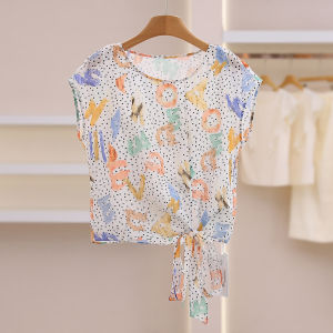 Youthful Patterned Polka Dot Hem Tie Blouse