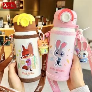 XW | X&W Zootopia Thermos Cup Stainless Steel Ice Tumbler Cartoon Judy Nick Insulated water bottle Straw Cup for Outdoor Activities