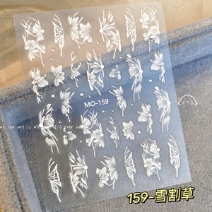 Manicure Internet Celebrity White & Freehand Sketching Flower Sticker Snow Mowing Ice Flower Nail Sticker Flower Mountain Tea Petal Patch Decorations
