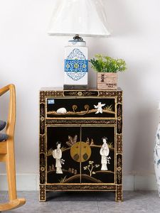 New Chinese Style Solid Wood Painted Gold Mini Bedside Table Complex Classical Bed & Breakfast Furniture Full Set Sofa Side Cabinet Locker