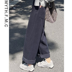 Khaki Corduroy Womens Loose Nine-Piece Grandmother Wide Leg Pants Autumn Winter Casual Trousers High Waist Harlan Pants