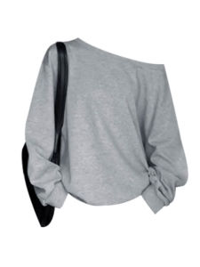 เสื้อสเวตเตอร์คอกลมแขนยาวหลวมๆ สีเทาอเมริกัน สำหรับผู้หญิง ฤดูใบไม้ร่วง เสื้อคลุมไหล่เปิดไหล่ ทรงหลวมๆ ลำลอง ใส่สบาย