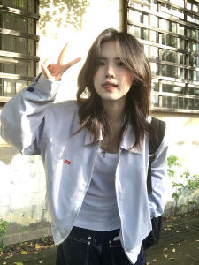 Blue Harington Jacket Womens Short Collarless Loose Fit Autumn 2025 Versatile Fashionable Small Size Top Commute Style