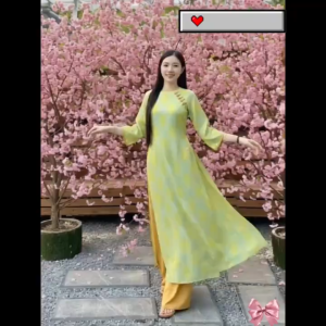 QC_ Áo dài cách tân đồ mặc Tết set áo dài Gấm hoa 2 da cổ tròn 5 nút mix quần Tuyết Nhung