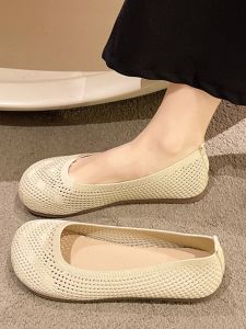 Beijing Ladies Comfortable Soft Bottom Slip-On Shoes Breathable Hollow out Commuting Wear Flat Heel Roman Style Fabric Upgraded Version