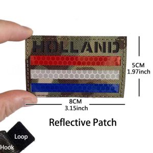 Netherlands Flag Tactical Emblem AppliquePVC Dutch Flag StickerHolland Badge IR Reflective Patches for BackpackVest Clothing