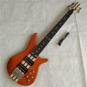 Matte Red/Yellow 6 Strings Electric Bass Guitar Neck Through Ash Body Rosewood Fingerboard Actived Pickups Chrome Hardware HG537