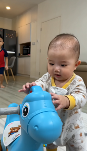 Kuda Goyang Bayi Rocking Horse Ride-On Car Beroda Dengan Safety Fence Slide Swing Horse Ride Ocean Ball toy 2