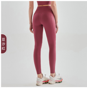 เอวสูงผู้หญิงฟิตเนสLeggings Quick-Drying Moisture-Wicking Breathableไนลอนวิ่งโยคะกีฬาTightsพร้อมกระเป๋าด้านข้าง