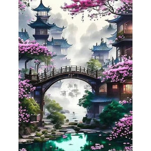 Cherry Blossom Bridge Town Jigsaw Puzzle 500/1000/1200/2000PCS DIY Craft Hobby Relaxing Game Home Decor Gift