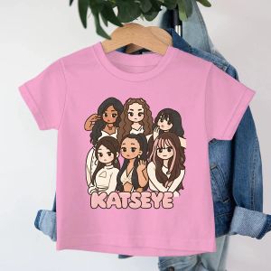 Bandai | Katseye Girl Group Printed T-shirts Childrens Clothing Girls Boys Summer Round Neck Short Sleeve Tshirt Fashion Casual Tee Tops
