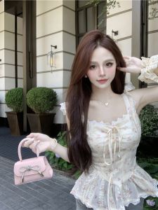 GUZILIAN | Sweet Style Bells Flower Waist-Cinching Off-Shoulder Top Womens Outerwear High-End Feel Gentle Wind Dandelion Trendy Tank Top