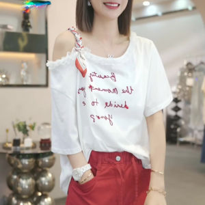 Shalldoer | Fashionable Lace Splice One Shoulder Strap Short Sleeve T-Shirt Womens New 2025 Summer Trendy Anti-Aging Versatile Top