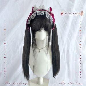 MONLEYTA | Womens Long Straight Hair Wig Thin Summer Style Airy Bangs Lolita Round Face Sweet Natural Full Head Popular JK