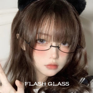 Black Frame Half-Bordered Glasses Lensless for Women Photography Cute Anime Style No-Prescription Fashionable Optical Frames