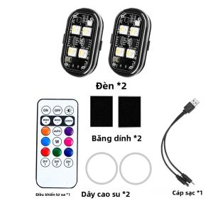 2/4 Đèn LED Không Dây Nhấp Nháy Đèn Sạc USB 8 Màu Ô Tô Xe Máy Bầu Không Khí Trang Trí Đèn Flash Đèn Có Thể Điều Chỉnh Thời Gian