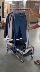 Clothes Rack with Wheels and Storage Basket Silver Metal Garment Hanger Stand 60/80/120cm
