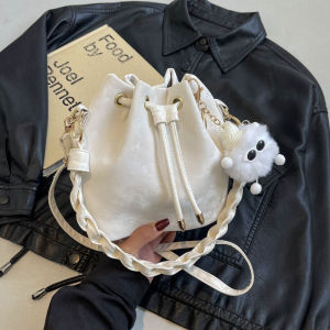 Trendy Versatile Womens Bucket Bag Fashionable Shoulder Crossbody Handbag Urban Minimalist Synthetic Leather Drawstring