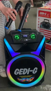 ลำโพงบลูทูธ รุ่น GD-1506 ดอกลำโพง15นิ้ว ฟรีไมค์ลอย2ตัว/รีโมท1ตัว รองรับ AUX TF USB เสียบไมค์สายเพิ่มได้2ตัว เสียงเบสแน่น ปิดไฟLEDได้ ตัวใหญ่สะใจ!!!!