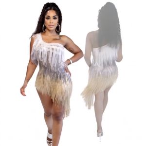Trendy One Shoulder Fringed Modern Flapper Dress