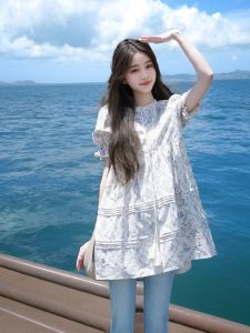Sweet French Style Floral Print Mini Dress Womens Summer Short A-Line Skirt School Uniform Bubble Sleeve Dresses Korean Style