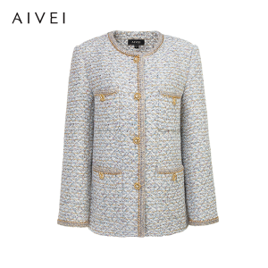AIVEI | Elegant Sparkle Tweed Mid-length Coat