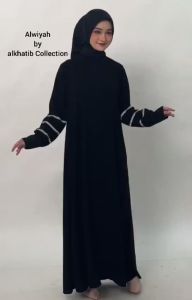 Gamis Lebaran 2025 Alwiyah Jetblack Saudi & Pita Scocthlight Busui
