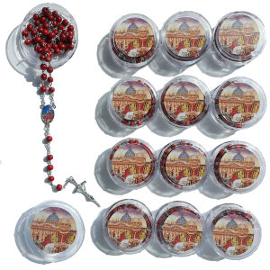 12Pcs Red Rose Petals Scented Wooden Rosary Pope Leo XIV  Handmade Wooden Rosary Beads Catholic Gift Boxes for Prayer Men Women