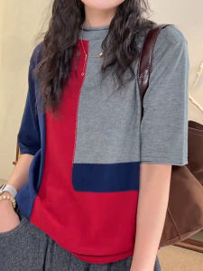 SUOXIMENG | เสื้อยืดคอกลมถักลายสก็อตสำหรับผู้หญิง แฟชั่นฤดูใบไม้ร่วง 2025 ทรงหลวม คอกลม แขนสั้น ผ้าฝ้ายผสมโพลีเอสเตอร์