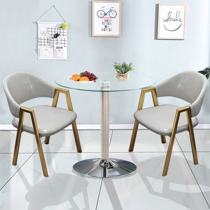 Elegant Round Glass Coffee Table with Stool, Modern Living Room ...