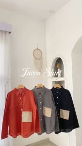JIWON SHIRT - FLOTTILICIOUS: Baju Kemeja Wanita Atasan Cantik Fashion Outfit Style Pocket Termurah