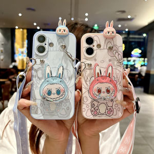 Cute Couple Style Full Cover Edge Pink Lanyard Phone Case for VIVO Y37 Y36 Y35+ Y33T Y32 Y30 Soft Silicone Protective Shell