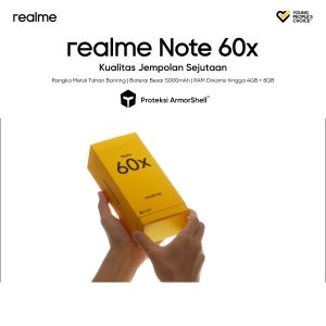 realme Note 60x Smartphone 6.74 90Hz Display5000mAh BatteryIP54 PowerfulRAM Dinamis hingga 4GB + 8GBUltra Tipis 7.84mmRangka Metal Tahan Banting