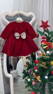 Váy nhung đỏ dài tay cho bé gái 12kg - 32kg