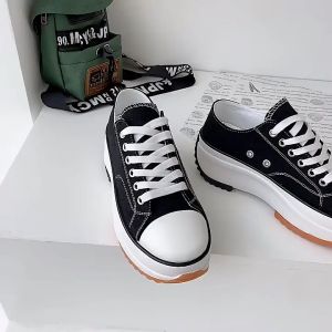 womens korean style thick sole white canvas shoes