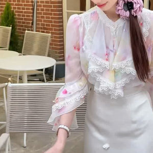 SHUAIYUE | French Lace Collar Bell Sleeve Blouse