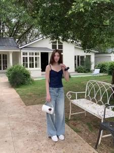 Light Blue Loose Straight Denim Pants