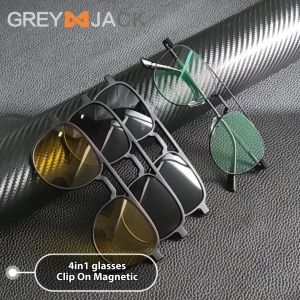 Grey Jack Kacamata Clip On 4in1 Free Lensa Polarized Model Aviator Bahan Metal Ringan Pria Wanita Bisa Minus 8140