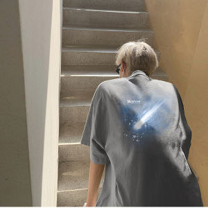 Áo Thun Ngắn Tay in Hình Sao Băng Pure Cotton Vải Bông Thoải Mái Rộng Rãi Áo Sơ Mi Nam Nửa Tay Mùa Hè Thời Trang Sành Điệu Thời Trang Đường Phố Thoáng Khí