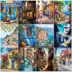 PhotoCustom สีอะคริลิค DIY ตัวเลขจิตรกรรมชุดภาพวาดสีน้ํามันโดยตัวเลขทิวทัศน์บนผ้าใบ HandPainted ชุดระบายสีโดยหมายเลข