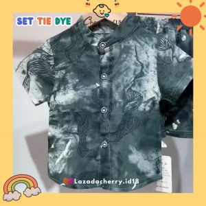 (Cherry) Setelan Kemeja Tie Dye Anak Import / Kemeja Anak Laki Laki Motif Marble / Kemeja Abstract
