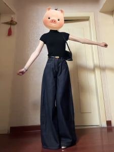 High Waist Wide Leg Denim Skirt Loose Fit Summer New Style Retro Slimming Straight Floor-Length Pants for Women Deep Color
