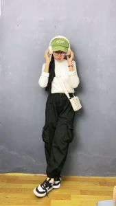 Highwaist Kiya Cargo Loose Pants Wanita Pinggang Karet Celana Cewek Serut Korean Style Jumbo terbaru