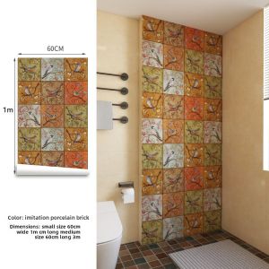 Kitchen Bathroom Self Adhesive Waterproof Moisture Proof Tile Pattern Wall Stickers PVC Geometric Retro Home Decor Wall Mural