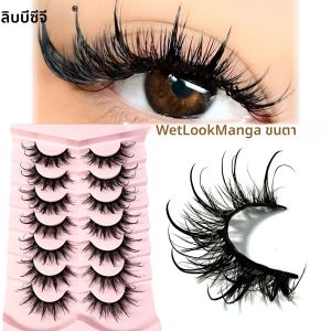 2/7 เปียกขนตาปลอม Fluffy Fairy Manga Cat Eyelashes 3D Cat Eye Lashesขนตาปลอมธรรมชาติยาว Full Strip Lashes ปีก