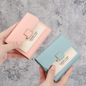 Fashionable Short Womens Wallet Multi-Card Slot Coin Purse Student Trendy Color Block Korean Style Youth PU Leather Wallet