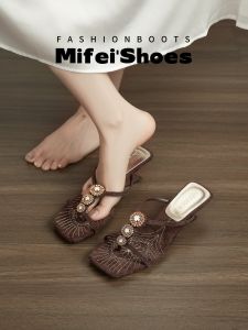 MIFEI | Glitter Embroidered Toe Post Wedge Sandals