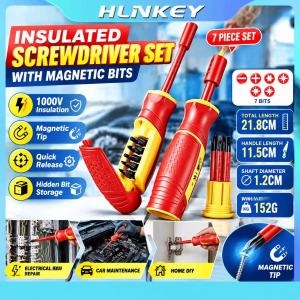 Hlinkey 1000V Bộ tua vít cách điện VDE chứng nhận mag-netic nhanh chóng phát hành bit crôm-vanađi thép sửa chữa cho thợ điện Công cụ 21.8cm