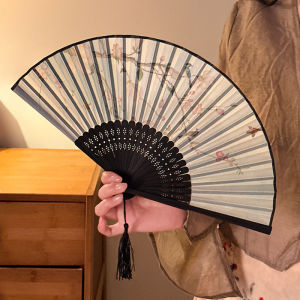 Quạt Gốm Phong Cách Trung Hoa Mới Quạt Lụa Di Động Quạt Tre Cho Học Sinh Quạt Nhún Nhảy Múa Quạt Lụa Phong Cách Cổ Điển